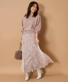 JUSGLITTY レーススカートレイヤードニットアップ