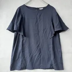 美品☆シネマクラブ M ネイビー 半袖ブラウス フレアトップス 半袖カットソー