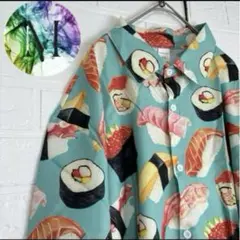新品　未使用　寿司　オープンカラー　シャツ　メンズ　総柄　魚　巻き寿司　いくら