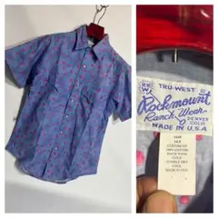 RockmoumtロックマウントUSA製ドット水玉半袖ウエスタンシャツ青14.5
