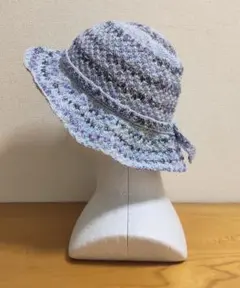 【手編み】帽子 紫