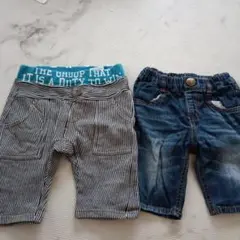 ストライプとデニムのショートパンツ2点セット