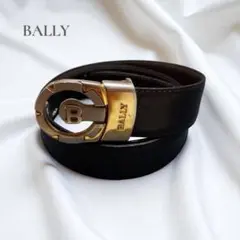 BALLY バリー レザー ベルト ロゴバックル ブラック ゴールド