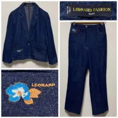 LEONARD シルク100% デニムブレザー刺繍付き