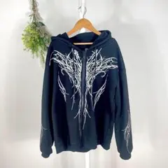 T0773 パーカー　美品　XL 大きめ　y2k サイバーパンク　黒　裏起毛