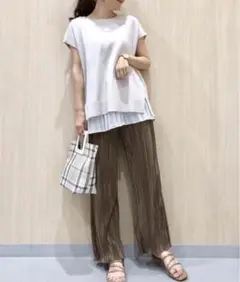 GU ジーユー ランダムプリーツドローストリングパンツ S ブラウン