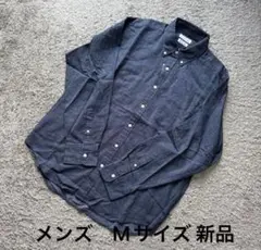メンズ ランダム総柄刺繍リネンプラスクールマックス長袖シャツ紺M新品