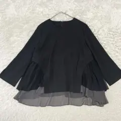 美品　ルイルエブティック　プリーツぺプラムトップス　ブラック　L