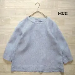 MUJI 無印良品 リネン ピンストライプ 七分袖 シャツ M