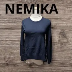 【美品】NEMIKA ネミカ ネイビー レースバック長袖 無地 M 切り返し