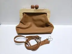 ブラウンレザー がま口ショルダーバッグ