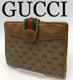 GUCCI ブランド ブラウン GG シェリーライン 折り財布 がま口 お洒落