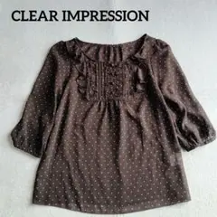 CLEAR IMPRESSION　ドット柄　フロントフリル　七分袖ブラウス