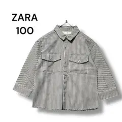 ［美品］ザラ　ブラウス　長袖シャツ　１００　ストライプ　ポケット　ビッグイラスト