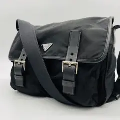 良品 PRADA メッセンジャーバッグ テスートナイロン ポコノ 金具 ブラック