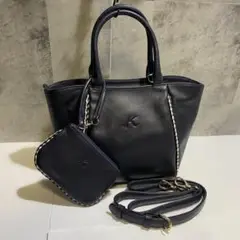 【未使用級】KITAMURA 2WAYレザーハンドバッグ ネイビー