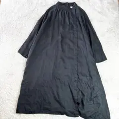 08mab フリー 長袖ワンピース リネン　ブラック