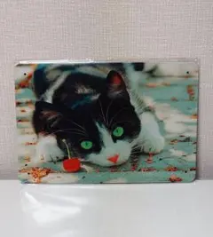 猫とさくらんぼ プレート ブリキ 看板 インテリア ガレージ インテリア雑貨