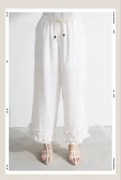 新品　フリルヘムマルチストライプリラックスパンツ　frene