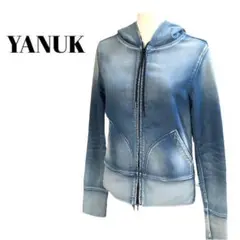 【YANUK 】デニット素材 ダメージ加工フーディパーカー Sサイズ ブルー