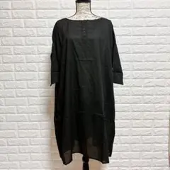 Kaori Okada 綿100% ゆったり黒ワンピース M 七分袖