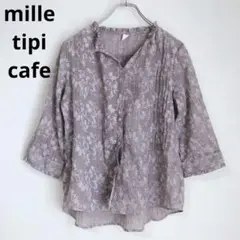 mille tipi cafe 七部袖シャツ　トップス　花柄　透け感　パープル