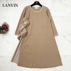 極美品❤️ランバンオンブルー　ロングワンピース　リボン　７分袖　ベージュ　M