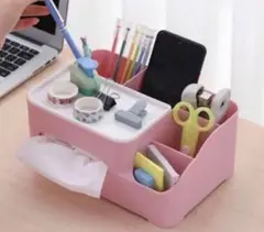 ティッシュケース付小物入れ☆ピンク☆ リモコンラック・収納・ティッシュボックス