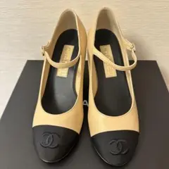 CHANEL メリージェーンパンプス（べージュ×黒）