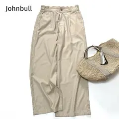 ジョンブル ピンストライプ ワイドパンツ コットンレーヨン混 M ベージュ