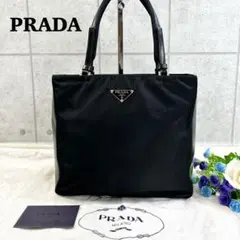 美品✨PRADA ハンドバッグ ナイロン×レザー 三角プレート スクエア 黒