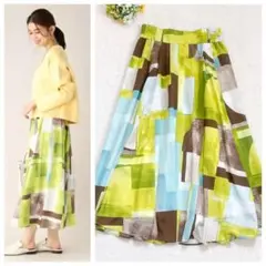 《美品23SS》UNTITLED アートブロッキングプリント タックスカート M