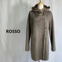 【ROSSO】フード付きスエード調 裏起毛ハーフコート フリーサイズ グレー