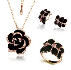 248 3点セット フラワー ネックレス ピアス リング ローズゴールド 花