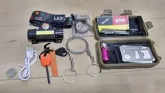 最新 緊急応急セット 7点セット +充電式 LEDヘッドライト