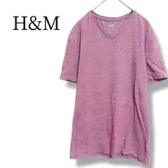 エイチアンドエム Tシャツ スリムフィット S ピンク Vネック メンズ