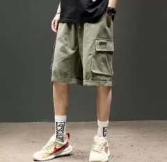 ワイド カーゴパンツ ショートパンツ ワークパンツ L カーキ 男女兼用 新品