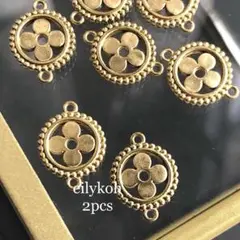 2個/ 上質　ステンレス　丸　フラワー　コネクター ゴールド　CH409
