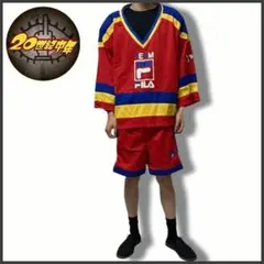 90s FILA フィラ ゲームシャツ セットアップ メッシュ レッド M