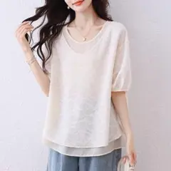 フェイクインナー 切り替 オーバーサイズ ゆったり 着痩せ Tシャツ トップス