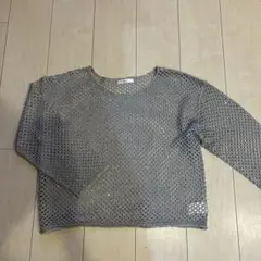 しまむら購入　シルバー メッシュ トップス　Lサイズ　スパンコール