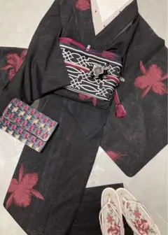 【NEW】カトレアと薔薇の花 黒×シルバー 紗のかっこいい夏着物 薄物