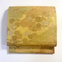 2m1014 袋帯 絹 西陣織 金色 銀色 緑 花柄 鳥柄 和装 着物