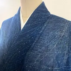 2m1399 着物 毛 単衣 小紋 透感 紺 緑 白 柄物 和装