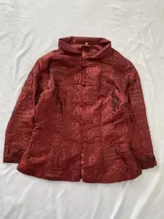 チャイナ　赤い刺繍入りジャケット　M