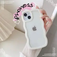 iPhone15 なみなみ ホワイト クリア 推し活 韓国 スマホケース 夏 白