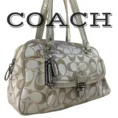 良品　COACH　コーチ　ハンドバッグ　シグネチャー　チャーム　キャンバス