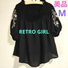 【美品】RETRO GIRL 刺繍入りオフショルダー黒ブラウス Mサイズ