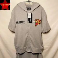 新品タグ【ED HARDY】セットアップ②虎柄 ジップアップパーカー 半袖シャツ