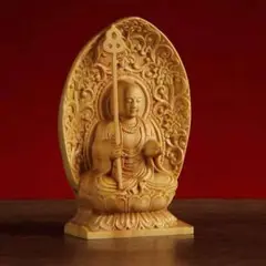 仏像 地蔵菩薩 ツゲ 置物 柘植 木彫(高さ約7cm) 黄楊 厄除け